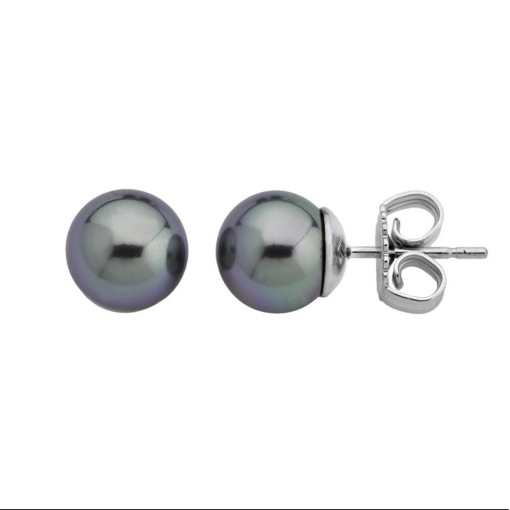 🌑🦄 Majorica Lyra 8mm Round Grey Pearl Classic Stud Earrings